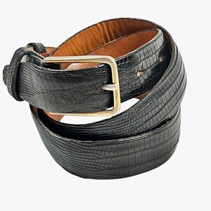 Ceintures Genuine Black Leather Lizard Steer-hide Lined Belt Size 32 UniSex